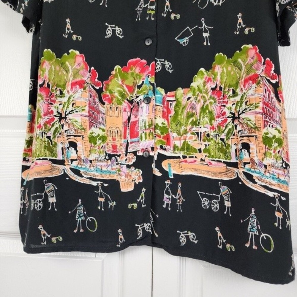 Vintage Units 80s 90s Rayon Blouse Abstract Art To Wear Shirt Shoulder Pads M - Picture 11 of 14